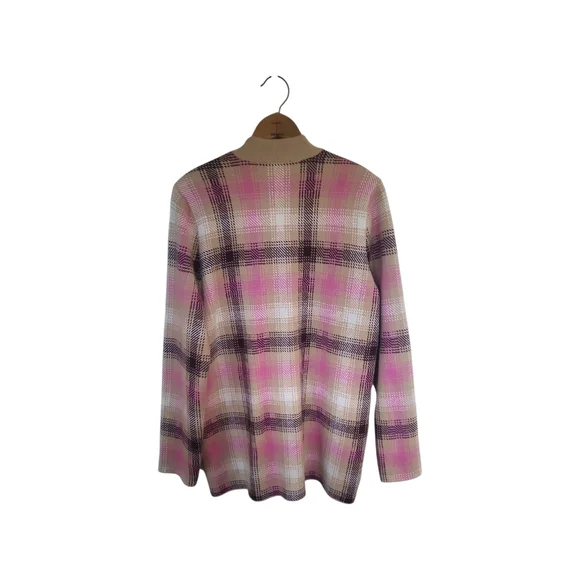 NWT Ann Taylor Preppy Tan & Pink Boyfriend Cardigan Sweater Sz L - Picture 3 of 12